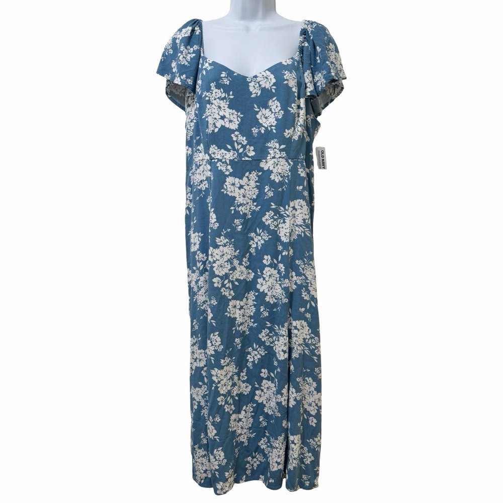 Old Navy Womens Floral Milkmaid Midi Dress Size L Blue Cottage Prairiecore NWT